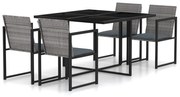vidaXL 5pcs conjunto de jantar p/ exterior c/ almofadões vime PE cinza