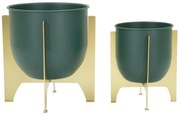 Suporte para Vaso Greent - Conjunto 2 Peças - Metal Verde com Base Dou