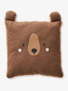 Agora -15%: Almofada quadrada em sherpa, Urso castanho escuro liso com motiv