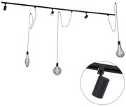 Sistema de calhas monofásico com 3 focos e 3 pendentes pretos - Cavalux Jeana Moderno