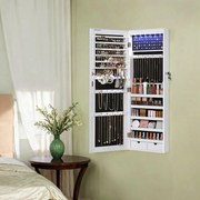 Armário de joias com espelho e luzes 6 LED de 9,3 x 37 x 108 cm branco