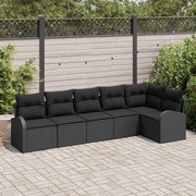 vidaXL Conjunto de Sofá de Jardim em 6 Peças com Almofadas de Rattan Sintético Preto.