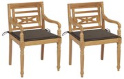 vidaXL Cadeiras Batávia c/ almofadões acastanhado 2 pcs teca maciça