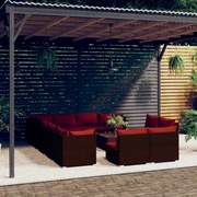vidaXL 13 pcs conjunto lounge jardim c/ almofadões vime PE castanho