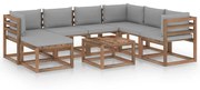 8 pcs conjunto lounge de jardim com almofadões cinzentos