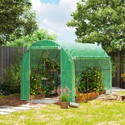 Estufa Tipo Túnel 296x196x200 cm Estufa de Jardim com 3 Portas e 6 Janelas Enroláveis Teto Curvo para Cultivo Verde