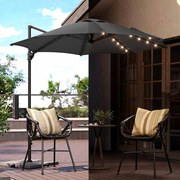 Guarda-sol de 300 cm UPF 50+ com 28 luzes LED solares (PESOS NÃO INCLUIDOS) cinzento