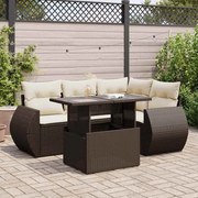 vidaXL 5 pcs conjunto sofás p/ jardim c/ almofadões vime PE castanho