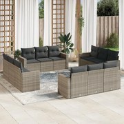vidaXL 12 pcs conjunto de sofás jardim c/ almofadões vime PE cinzento