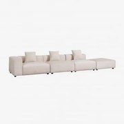 Sofá Modular De Canto Esquerdo De 3 Peças Com Apoio De Braço Alto E Puff (↔︎450 Cm) Bruna Bombazina Crema Linho - Sklum
