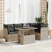 vidaXL 6 pcs conj. sofás jardim com almofadões vime PE cinzento-claro