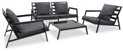 vidaXL 4 pcs conj. lounge jardim + almofadões alumínio cinzento-escuro