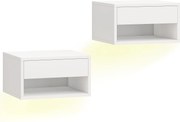 HOMCOM Conjunto de 2 Mesas de Cabeceira Flutuantes com Luzes LED RGB Controlo por APP e Prateleira Aberta 37x32x21 cm Branco | Aosom Portugal