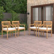 vidaXL Cadeiras Batávia com almofadões 4 pcs madeira de teca maciça