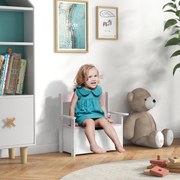 Baú de Brinquedos Infantil Banco de Armazenamento para Crianças com Encosto e Tampa Amortecida 68,5x34x58 cm Rosa e Branco