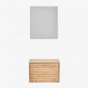 Conjunto De Móvel De Casa De Banho Suspenso 60x45 Cm Em Madeira Deleyna Madeira Natural & Sem Lavatório & Led Retangular E Anti-embaciamento - Sklum
