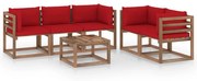 6 pcs conjunto lounge para jardim com almofadões vermelhos