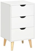 HOMCOM Mesa de Cabeceira Mesa de Noite com 3 Gavetas Estilo Escandinavo para Quarto Sala 40x35x68,5 cm Branco | Aosom Portugal