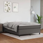vidaXL Cama com molas/colchão 140x190 cm couro artificial cinzento