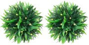 Bolas artificiais de buxo com luzes LED 2 pcs verde 20 cm