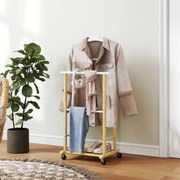 Cabide de Pé de Bambu com Rodas Cabide para Roupas com Barras para Calças e Prateleira Inferior para Sapatos Estilo Nórdico 47x33,7x105,5 cm Madeira e