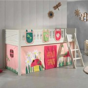 Conjunto cama alta Infantil SCOTT + cortina de brincar SPRING + 3 bolsos de arrumação Branca