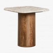 Mesa Lateral Quadrada 40x40 Cm Em Mármore E Madeira De Manga Merieines ↑40 Cm - Sklum