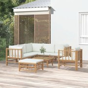 8 pcs conjunto lounge de jardim bambu c/ almofadões branco nata