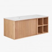 Conjunto De Móvel De Casa De Banho 120x50 Cm Suspenso Em Madeira Com Lavatório Integrado Endika Madeira Natural - Sklum