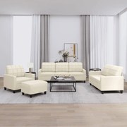 vidaXL 4 pcs conjunto sofás c/ almofadões couro artificial cor creme