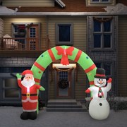 vidaXL Arco insuflável natalício Pai Natal e boneco de neve LED 223 cm
