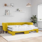 vidaXL Sofá-cama com gavetão e colchões 80x200 cm veludo amarelo
