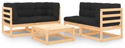 5 pcs conjunto lounge de jardim c/ almofadões pinho maciço