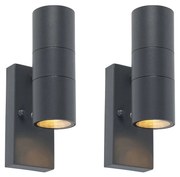 Conjunto de 2 candeeiros de parede para exterior cinzento escuro 2 luzes sensor crepuscular - Duo Moderno