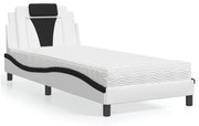 Cama com colchão 90x200 cm couro artificial branco e preto