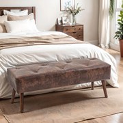 Banco de Pé de Cama Multifuncional Clássico Banco Dormitório com Pés de Madeira e Assento Acolchoado 114x38x42 cm Castanho