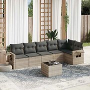 vidaXL 7 pcs conj. sofás jardim com almofadões vime PE cinzento-claro