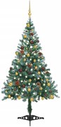 vidaXL Árvore de Natal pré-iluminada geada c/ bolas e pinhas 150 cm
