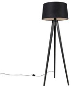 Tripé Preto com Abajur de Linho Preto 45 cm - Tripod Classic Clássico / Antigo