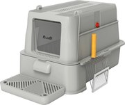 PawHut Caixa de Areia para Gatos de Aço Inoxidável XL com Tampa Articulada 180° Laterais Altas Pedal Pá 63x43x43 cm Cinza Claro | Aosom Portugal