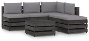 6 pcs conj. lounge jardim + almofadões madeira impreg. cinzento