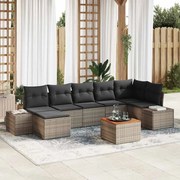 vidaXL Conjunto de Sofá de Jardim 8 Peças com Almofadas Cinza em Rattan Sintético e Acácia