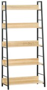 HOMCOM Estante de Estilo Industrial com 5 Níveis Estante de Sala de Estar para Livros com Estrutura de Metal 70x35x149,5 cm Natural