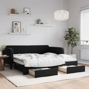 vidaXL Sofá-cama com gavetão e gavetas 90x190 cm veludo preto