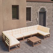 vidaXL 8 pcs conj. lounge jardim almofadões pinho maciço castanho mel
