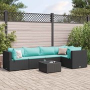 vidaXL 6 pcs conjunto lounge de jardim c/ almofadões vime PE preto