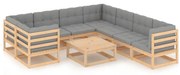 9 pcs conjunto lounge de jardim c/ almofadões pinho maciço