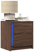 vidaXL Mesa cabeceira c/ luzes LED derivados madeira carvalho castanho