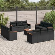 vidaXL 13 pcs conjunto de sofás de jardim com almofadões vime PE preto