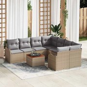 vidaXL Conjunto de Sofá de Jardim 9 Peças com Almofadas em Rattan de Poliéster Bege e Acácia